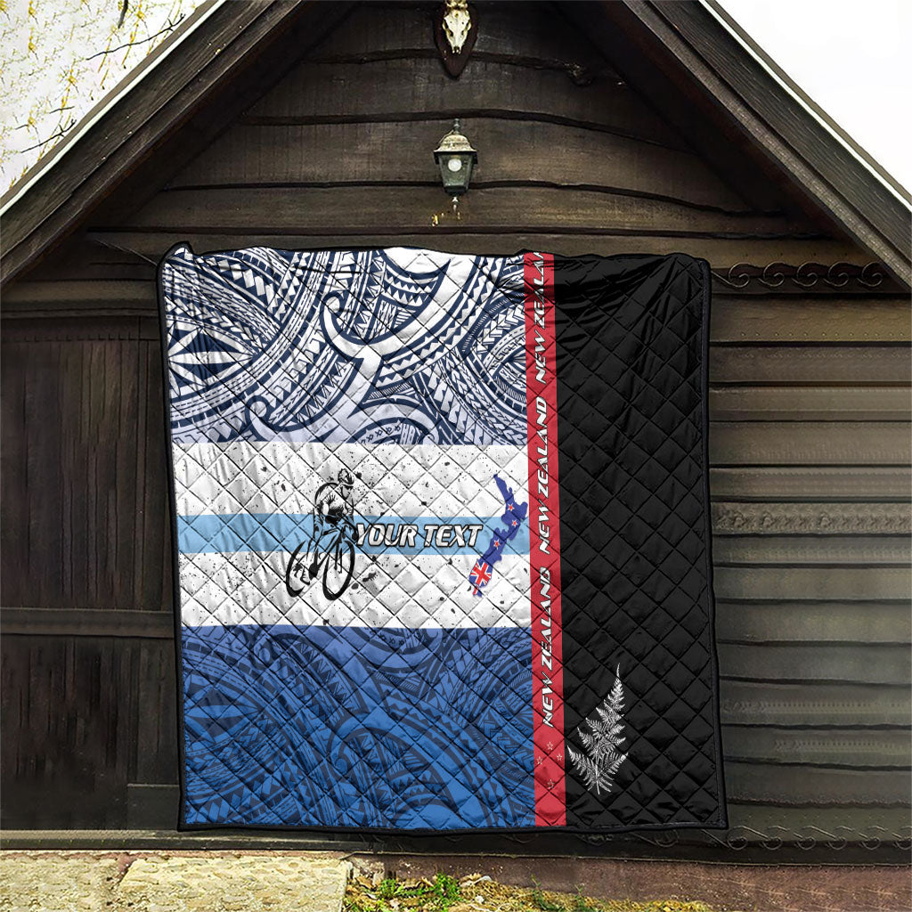 Personalised Cycling New Zealand Quilt Aotearoa Map Fern Maori Pattern