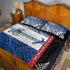Personalised Cycling New Zealand Quilt Bed Set Aotearoa Map Fern Maori Pattern