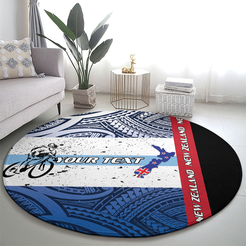 Personalised Cycling New Zealand Round Carpet Aotearoa Map Fern Maori Pattern