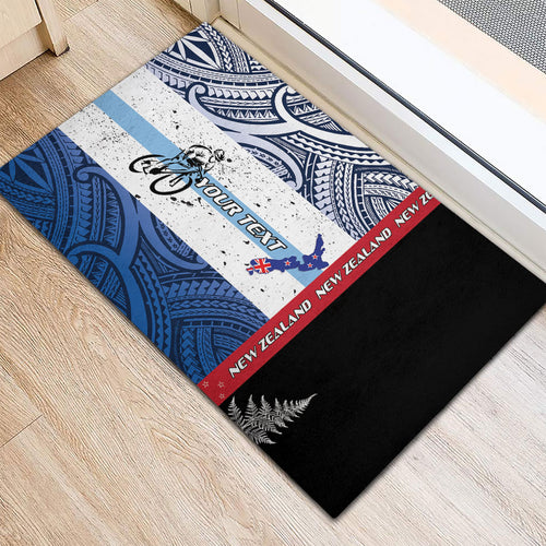 Personalised Cycling New Zealand Rubber Doormat Aotearoa Map Fern Maori Pattern