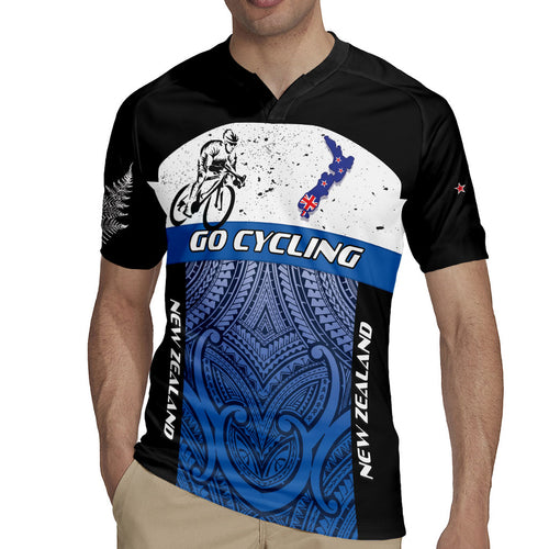 Personalised Cycling New Zealand Rugby Jersey Aotearoa Map Fern Maori Pattern
