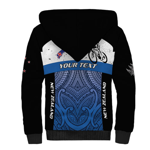 Personalised Cycling New Zealand Sherpa Hoodie Aotearoa Map Fern Maori Pattern
