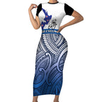 Personalised Cycling New Zealand Short Sleeve Bodycon Dress Aotearoa Map Fern Maori Pattern