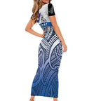Personalised Cycling New Zealand Short Sleeve Bodycon Dress Aotearoa Map Fern Maori Pattern