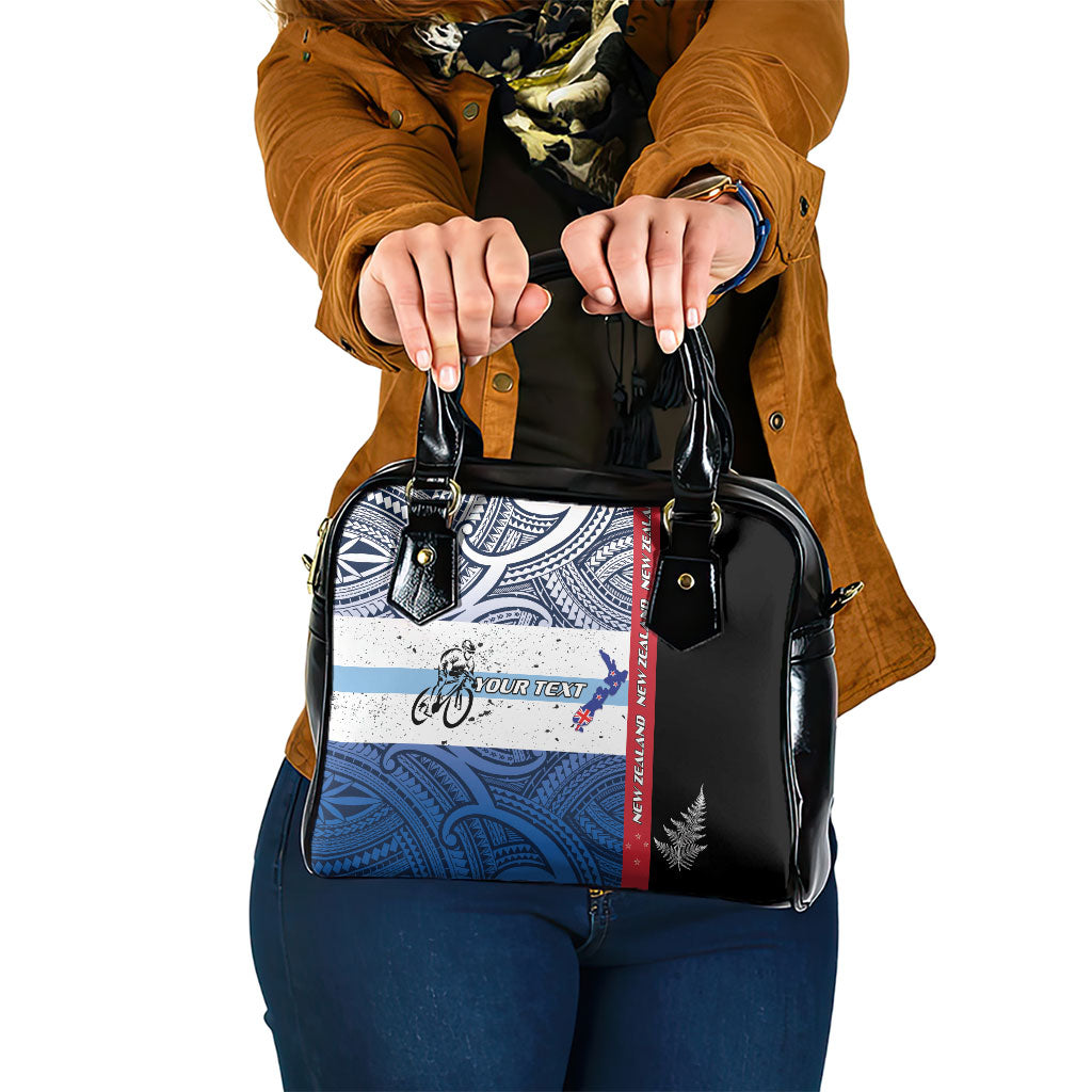 Personalised Cycling New Zealand Shoulder Handbag Aotearoa Map Fern Maori Pattern