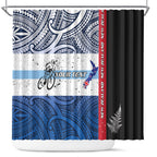 Personalised Cycling New Zealand Shower Curtain Aotearoa Map Fern Maori Pattern