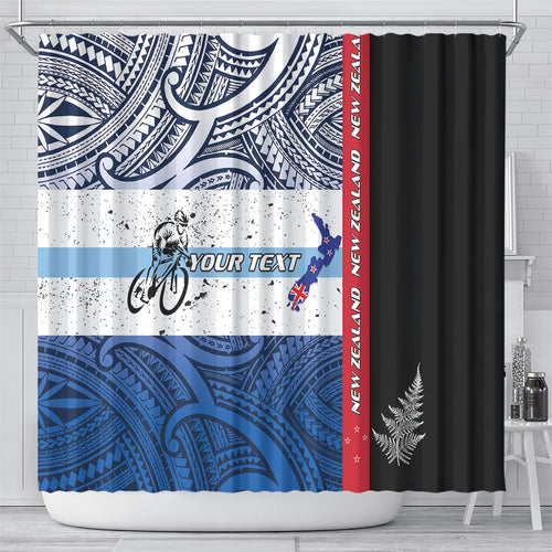 Personalised Cycling New Zealand Shower Curtain Aotearoa Map Fern Maori Pattern