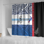 Personalised Cycling New Zealand Shower Curtain Aotearoa Map Fern Maori Pattern