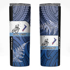 Personalised Cycling New Zealand Skinny Tumbler Aotearoa Map Fern Maori Pattern