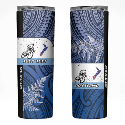 Personalised Cycling New Zealand Skinny Tumbler Aotearoa Map Fern Maori Pattern