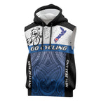 Personalised Cycling New Zealand Sleeveless Hoodie Aotearoa Map Fern Maori Pattern