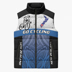 Personalised Cycling New Zealand Sleeveless Puffer Jacket Aotearoa Map Fern Maori Pattern