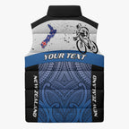Personalised Cycling New Zealand Sleeveless Puffer Jacket Aotearoa Map Fern Maori Pattern