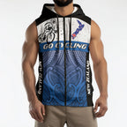 Personalised Cycling New Zealand Sleeveless Zip Hoodie Aotearoa Map Fern Maori Pattern