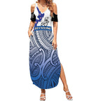 Personalised Cycling New Zealand Summer Maxi Dress Aotearoa Map Fern Maori Pattern