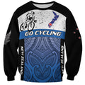 Personalised Cycling New Zealand Sweatshirt Aotearoa Map Fern Maori Pattern
