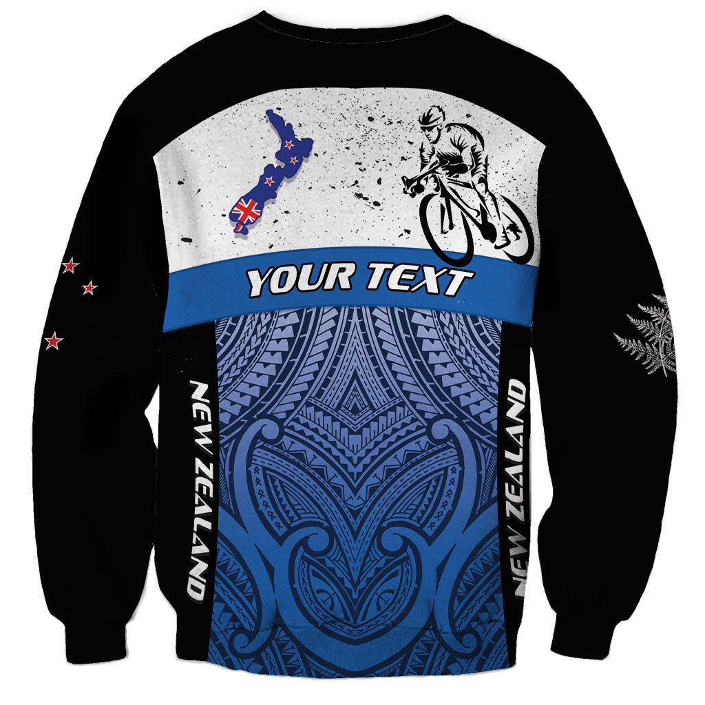Personalised Cycling New Zealand Sweatshirt Aotearoa Map Fern Maori Pattern