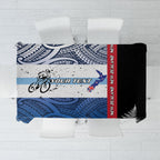 Personalised Cycling New Zealand Tablecloth Aotearoa Map Fern Maori Pattern