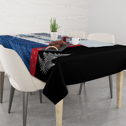 Personalised Cycling New Zealand Tablecloth Aotearoa Map Fern Maori Pattern