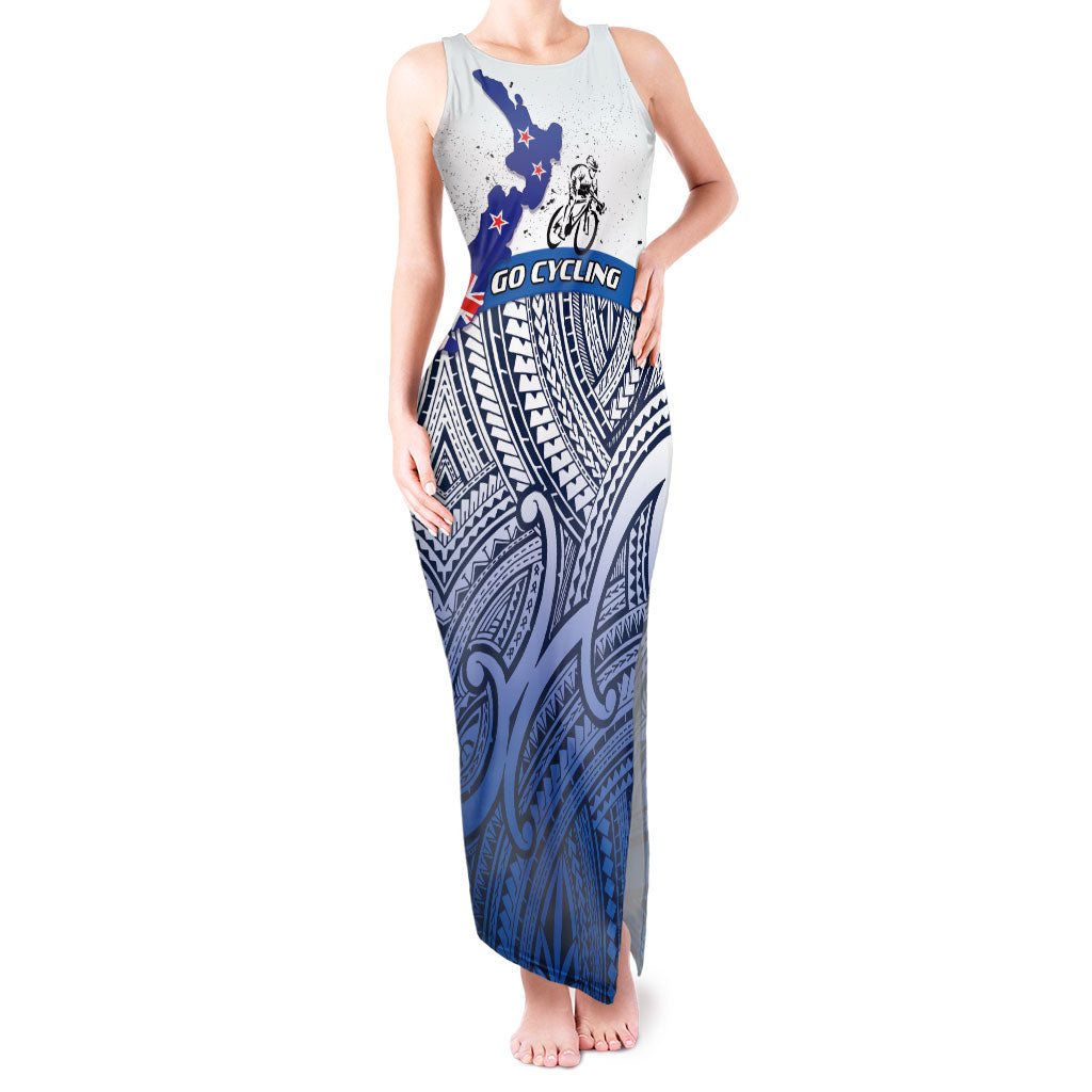 Personalised Cycling New Zealand Tank Maxi Dress Aotearoa Map Fern Maori Pattern