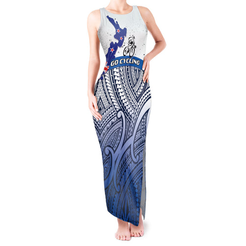 Personalised Cycling New Zealand Tank Maxi Dress Aotearoa Map Fern Maori Pattern