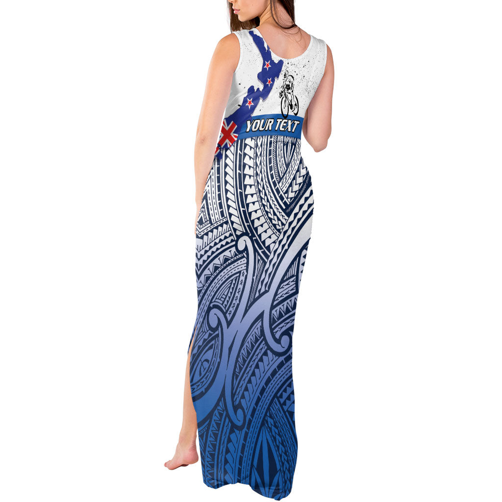 Personalised Cycling New Zealand Tank Maxi Dress Aotearoa Map Fern Maori Pattern