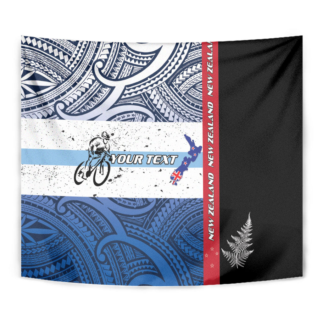 Personalised Cycling New Zealand Tapestry Aotearoa Map Fern Maori Pattern