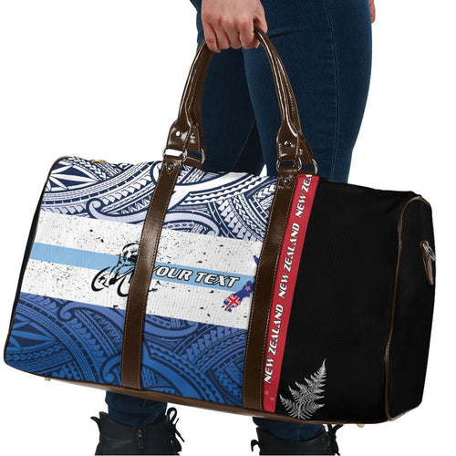 Personalised Cycling New Zealand Travel Bag Aotearoa Map Fern Maori Pattern