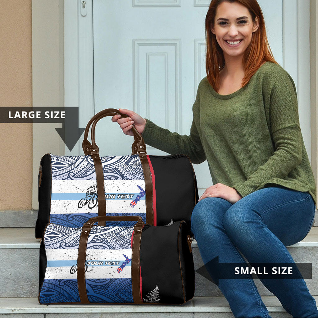 Personalised Cycling New Zealand Travel Bag Aotearoa Map Fern Maori Pattern