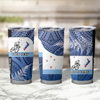 Personalised Cycling New Zealand Tumbler Cup Aotearoa Map Fern Maori Pattern
