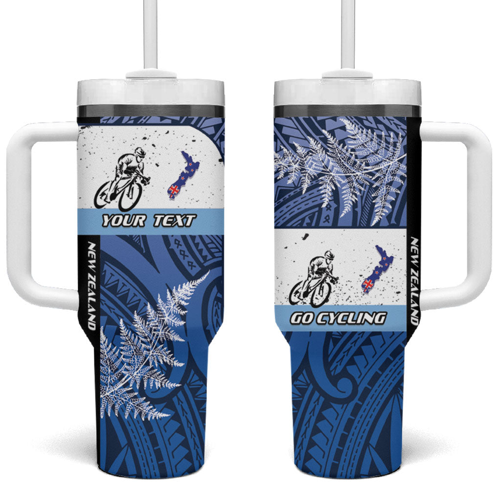 Personalised Cycling New Zealand Tumbler With Handle Aotearoa Map Fern Maori Pattern