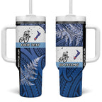 Personalised Cycling New Zealand Tumbler With Handle Aotearoa Map Fern Maori Pattern