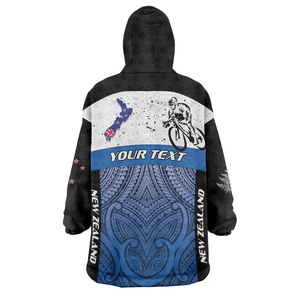 Personalised Cycling New Zealand Wearable Blanket Hoodie Aotearoa Map Fern Maori Pattern