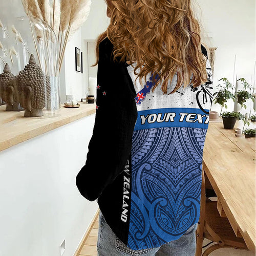 Personalised Cycling New Zealand Women Casual Shirt Aotearoa Map Fern Maori Pattern