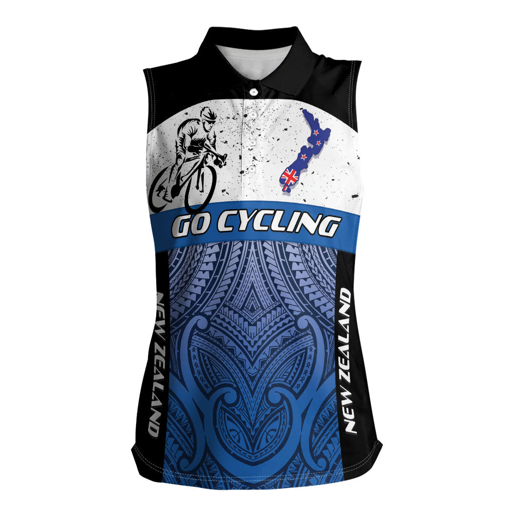 Personalised Cycling New Zealand Women Sleeveless Polo Shirt Aotearoa Map Fern Maori Pattern