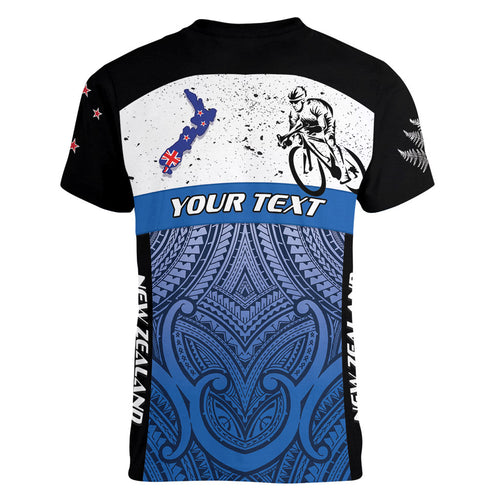 Personalised Cycling New Zealand Women V-Neck T-Shirt Aotearoa Map Fern Maori Pattern