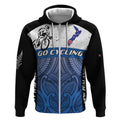 Personalised Cycling New Zealand Zip Hoodie Aotearoa Map Fern Maori Pattern