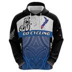 Personalised Cycling New Zealand Zip Hoodie Aotearoa Map Fern Maori Pattern