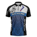 Personalised Cycling New Zealand Zipper Polo Shirt Aotearoa Map Fern Maori Pattern