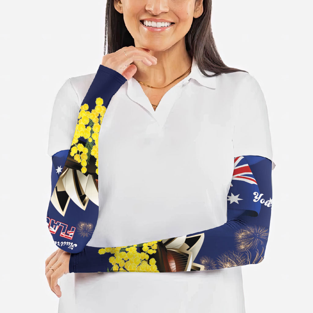 Personalised Australia National Flag Day Arm Sleeves Golden Wattle Sydney Opera House Flag Color