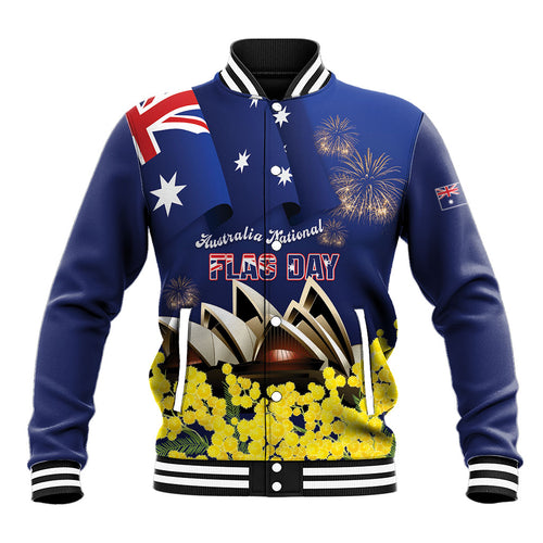 Personalised Australia National Flag Day Baseball Jacket Golden Wattle Sydney Opera House Flag Color