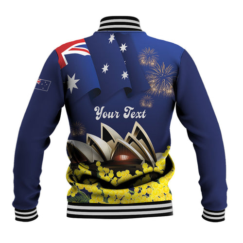 Personalised Australia National Flag Day Baseball Jacket Golden Wattle Sydney Opera House Flag Color