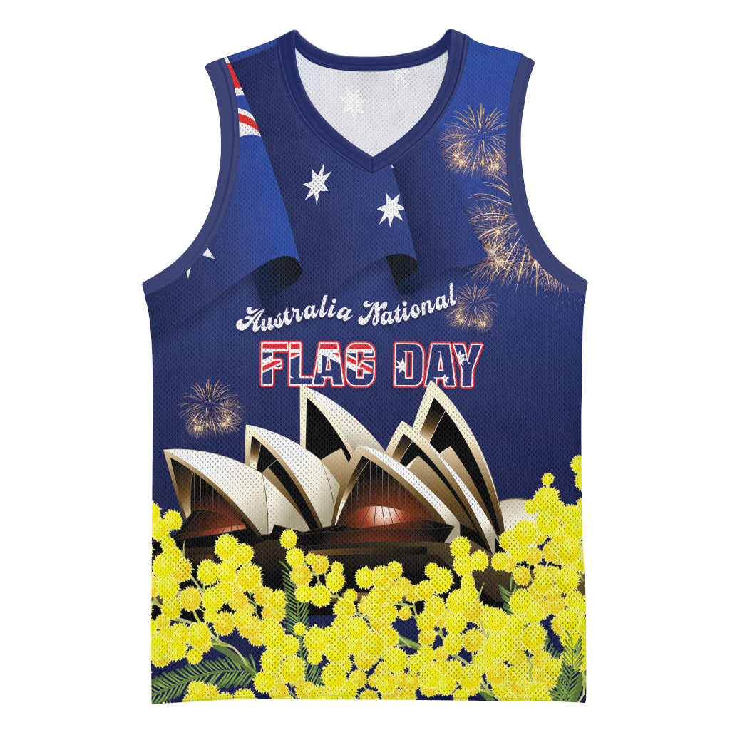Personalised Australia National Flag Day Basketball Jersey Golden Wattle Sydney Opera House Flag Color