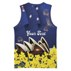 Personalised Australia National Flag Day Basketball Jersey Golden Wattle Sydney Opera House Flag Color