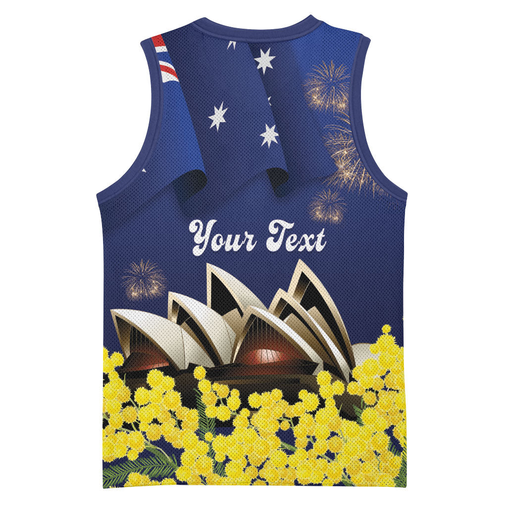 Personalised Australia National Flag Day Basketball Jersey Golden Wattle Sydney Opera House Flag Color