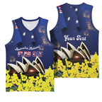 Personalised Australia National Flag Day Basketball Jersey Golden Wattle Sydney Opera House Flag Color