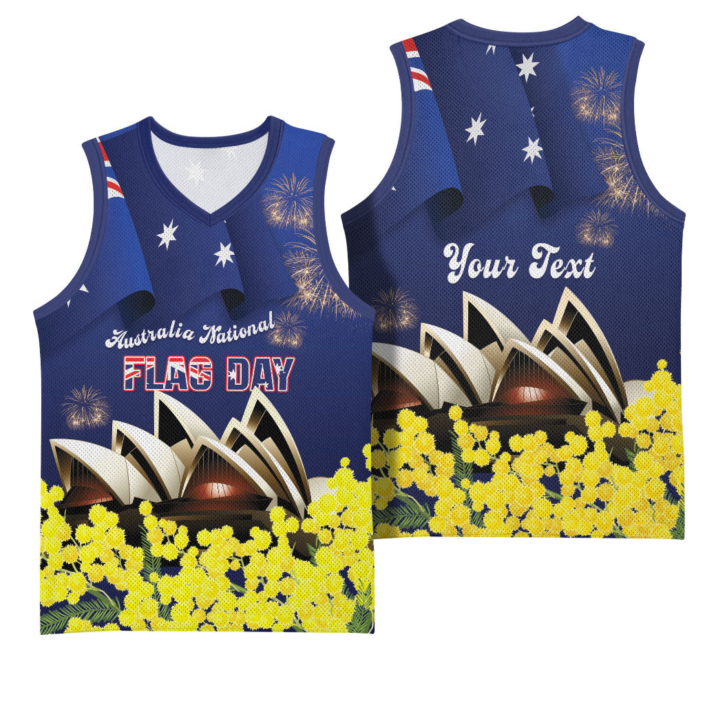 Personalised Australia National Flag Day Basketball Jersey Golden Wattle Sydney Opera House Flag Color