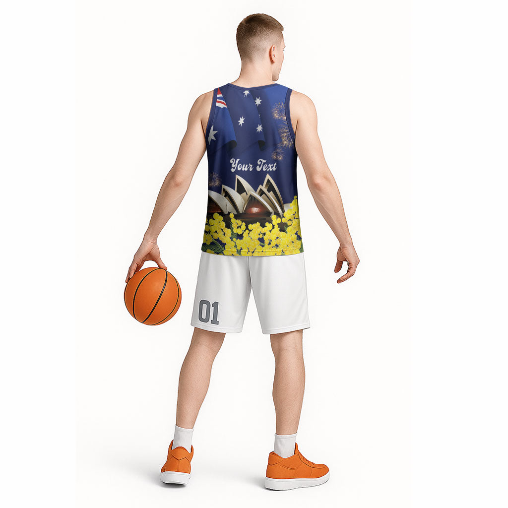 Personalised Australia National Flag Day Basketball Jersey Golden Wattle Sydney Opera House Flag Color