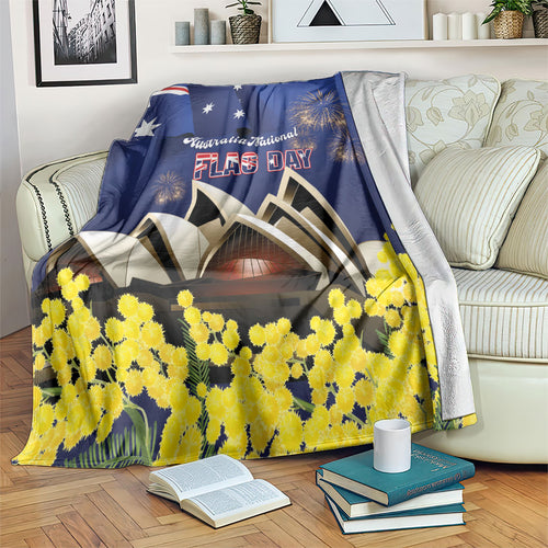Australia National Flag Day Blanket Golden Wattle Sydney Opera House Flag Color