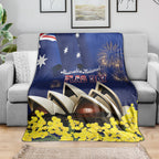 Australia National Flag Day Blanket Golden Wattle Sydney Opera House Flag Color